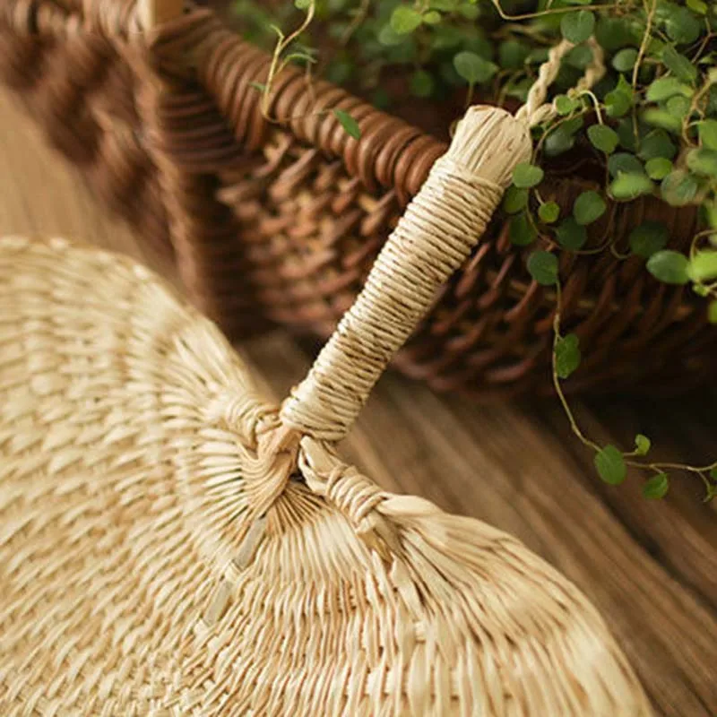 Крутая детская противомоскитная сетка вентилятор летний ручной соломенный ручной вентилятор пальмовый лист