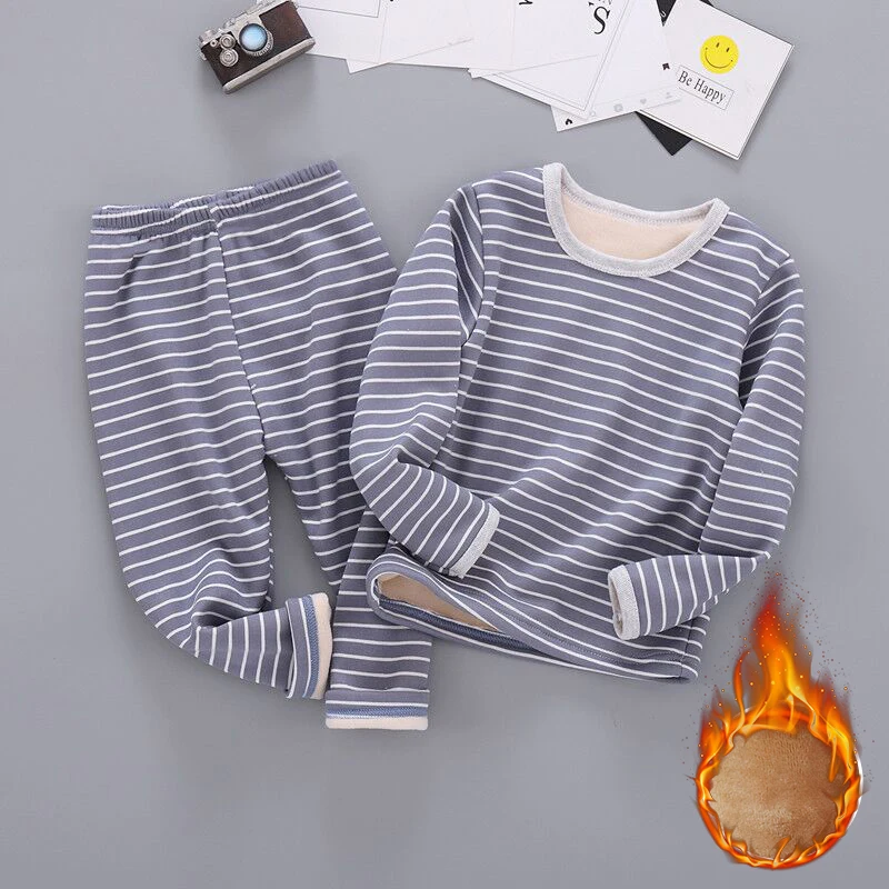 

BINIDUCKLING Stripe Pajamas Sets For Toddler Girls Boy Pyjamas set With Fleece Thick Warm Winter Kids Children's Homewear