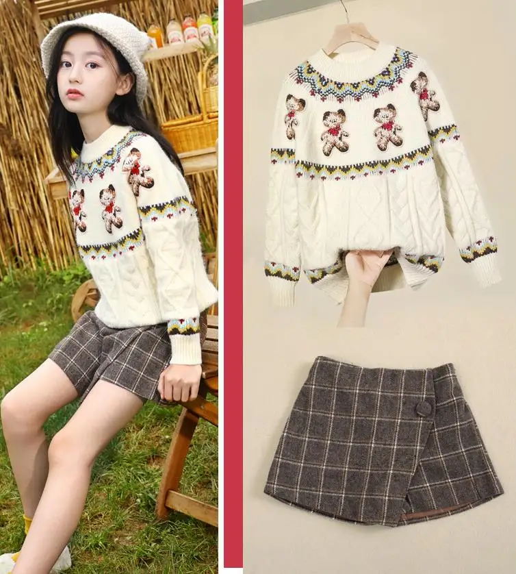 Girls sweater head new autumn knitting spring and autumn children's clothing girls autumn fashion shirt 6-12 years