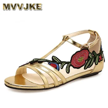 

MVVJKE 2020 New Direct Shipping Sandals Women Slippers Ladies Women Sandals Fashion Flat Roman Rose Embroidery Floral Casual