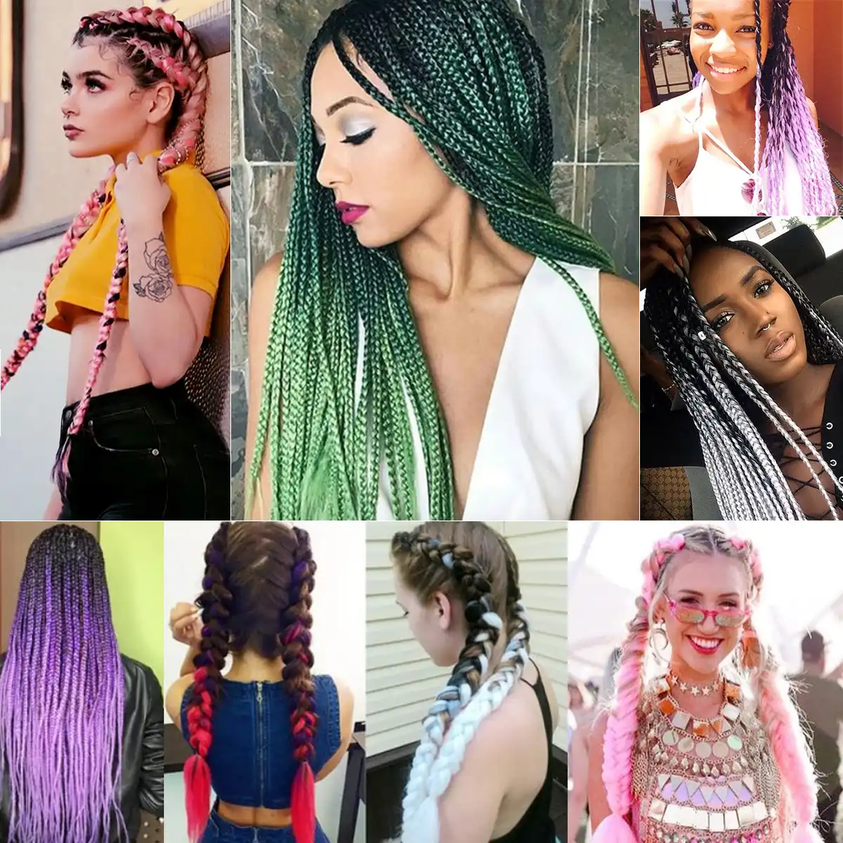 Pink Purple Blue Blonde Color Synthetic Jumbo Braids Ombre