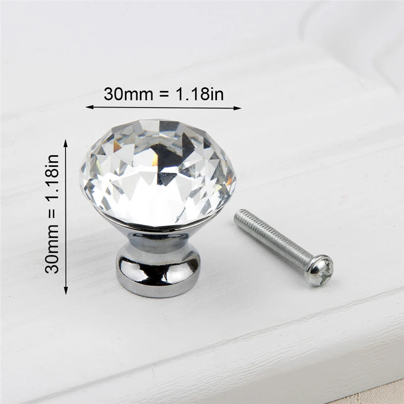 Crystal 30mm Хрустальные стеклянные алмазные дверные ручки выдвижной ящик для шкафа Ручка шкафа ручки тянет мебельные аксессуары - Size: Crystal 30mm