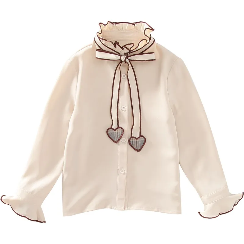 Spring Baby Girls Blouses Kids Bowknot Collar Cotton Shirt Teen Girls Long Sleeve Tops Teenager Blouse 4 5 6 7 8 9 10 14Years