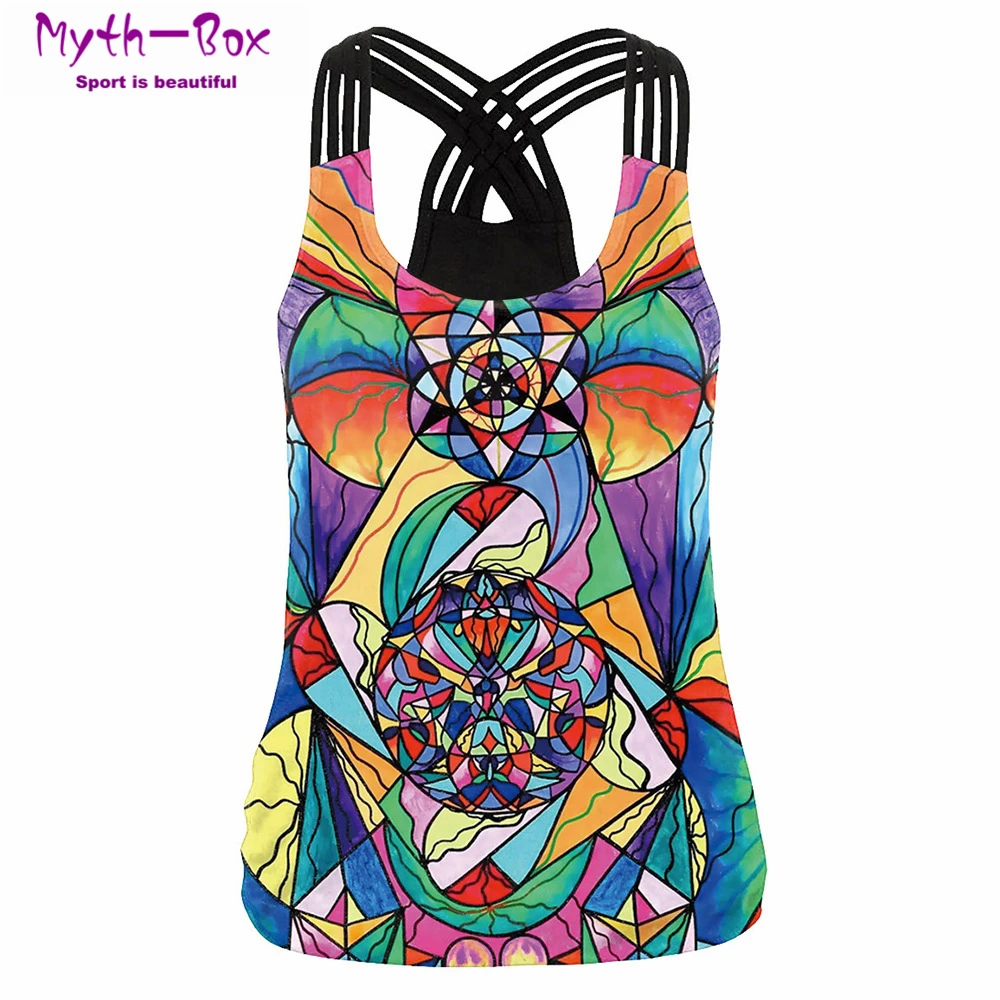 

Summer Women Sport Vest 3D Printed Yoga Shirt Running Vest Sleeveless Fitness T-shirt Cross Straps Tank Tops Slim Jersey Gym Top
