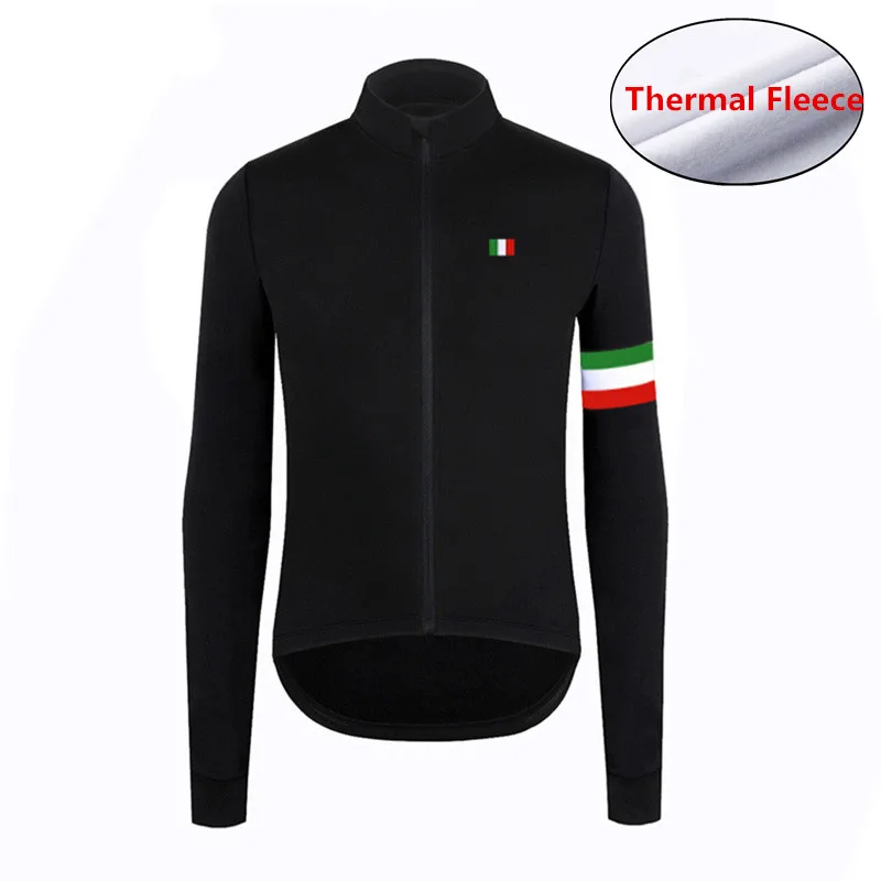 Italian Flag Thermal Fleece Long Sleeve Cycling Jersey Men 2020 Black