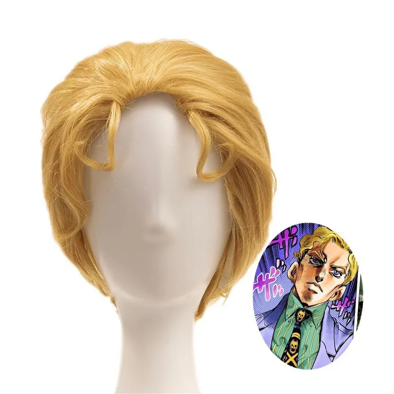 

New JoJo's Bizarre Adventure Golden Wind Cosplay Wig Kira Yoshikage Golden Wig JoJo no Kimyou na Bouken Synthetic Hair + wig cap