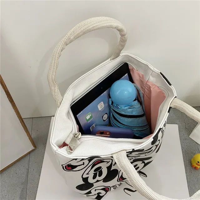 New Disney Cartoon Canvas Bag Cute Simple Women Shopping Handbag Fashion Creative Mickey Mouse Lunch Box Girl Birthday Gift 3