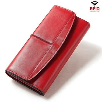 

RFID Blocking Wallet Geniune Leather Hangbags Women Cluth Holder for Credit Cards Smart Phone Holder Bags