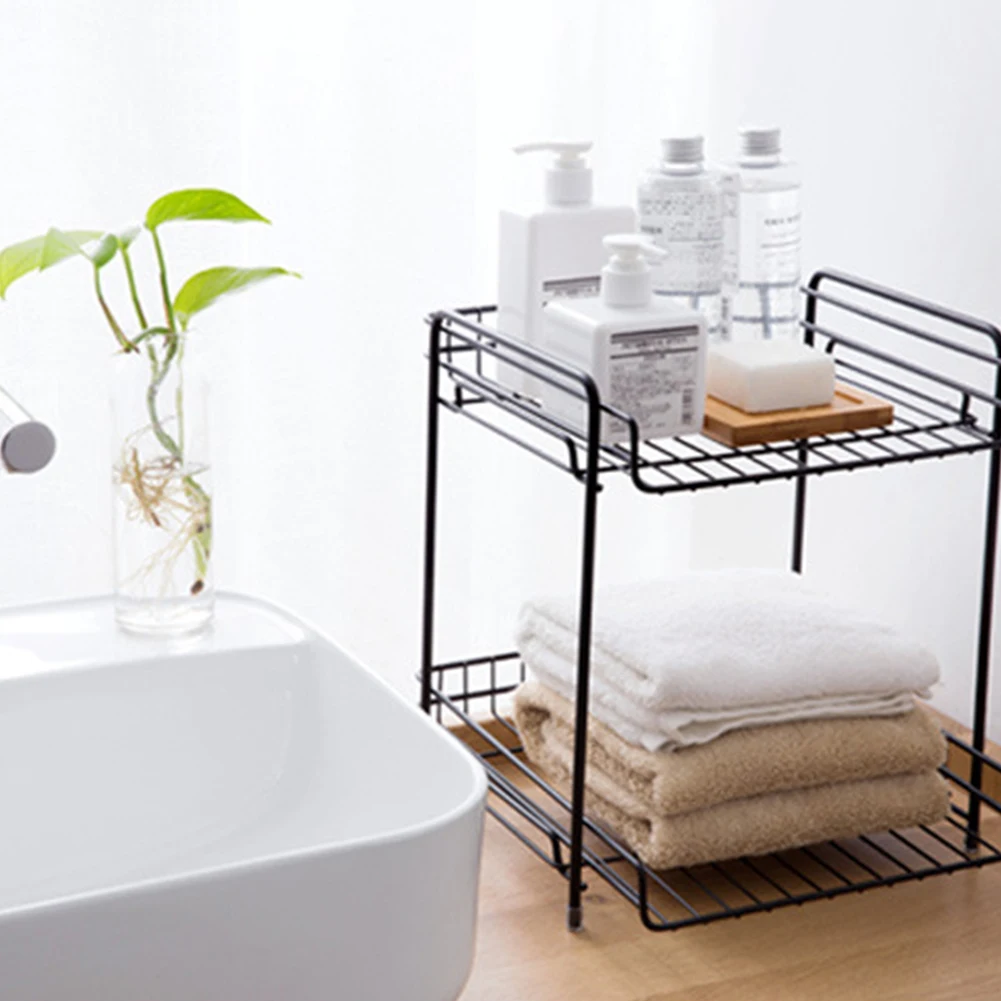 Storage Rack Kitchen Home Table Iron Art Holder Condiment Desktop Organizer Shelf Spice Accessories Double Layer Bathroom Office