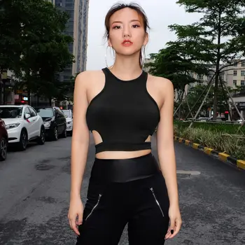 

2020 New Women Sports Vest Top Female Hollowout Racerback Sleeveless Fitness Gym Running Tank Crop Top Activewear