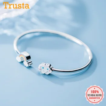 

Trustdavis Genuine 925 Sterling Silver Jewelry Simple Blue Sky White Clouds Bangle Bracelet For Women Girls Jewelry Gift DA588