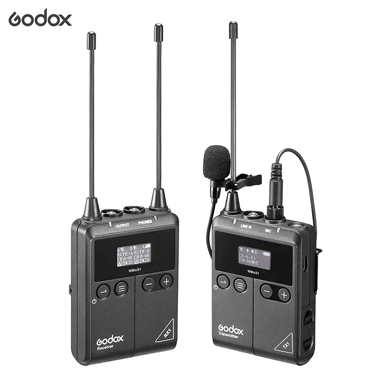 

Godox WMicS1 Transmitter with Receiver UHF Wireless Microphone System Worry-free Wireless up to 100m for Sony Nikon Canon DSLR