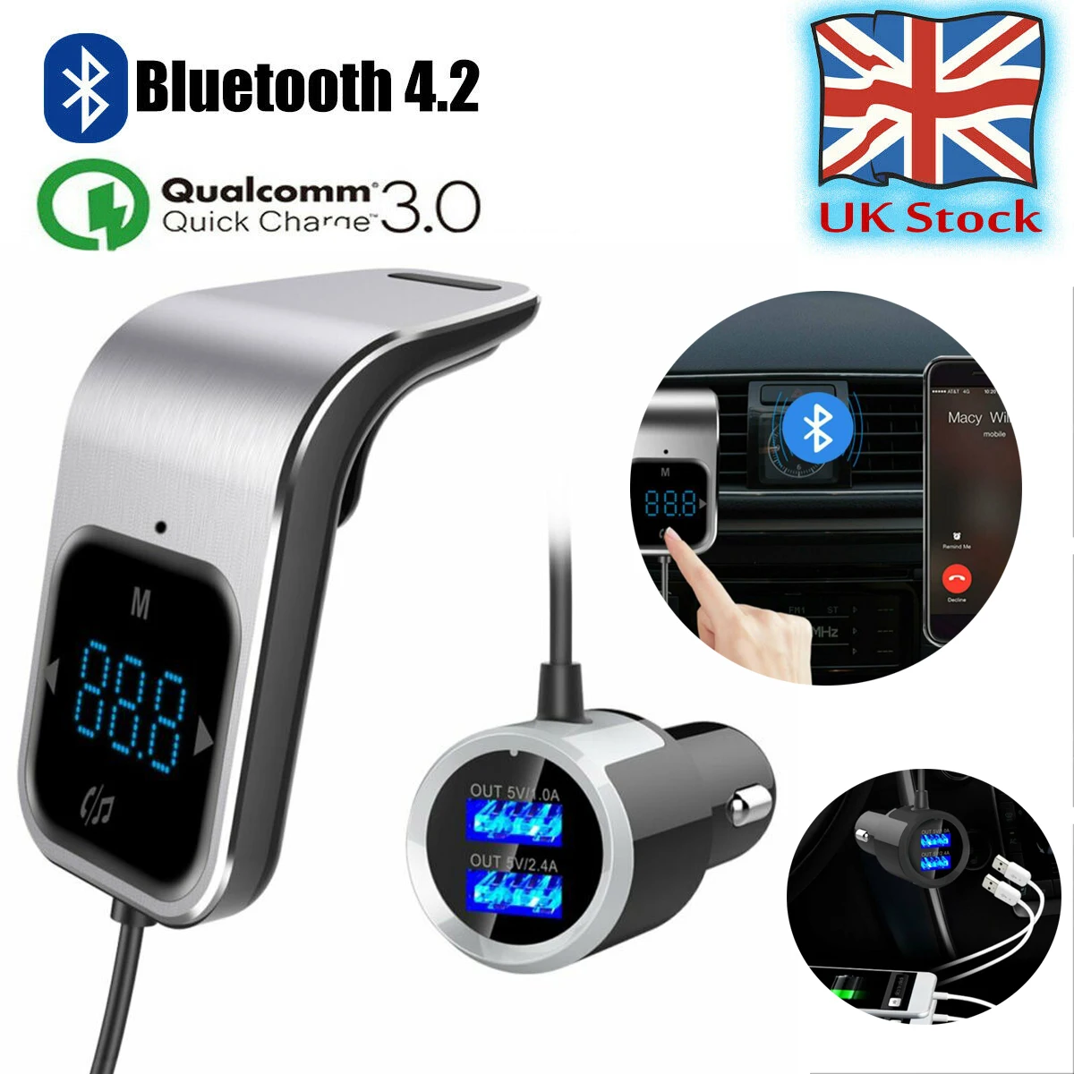 12 В 24 в двойной зарядное устройство usb голосовая навигация беспроводной Bluetooth fm-передатчик радио автомобильный комплект MP3 музыкальный плеер с сенсорным управлением