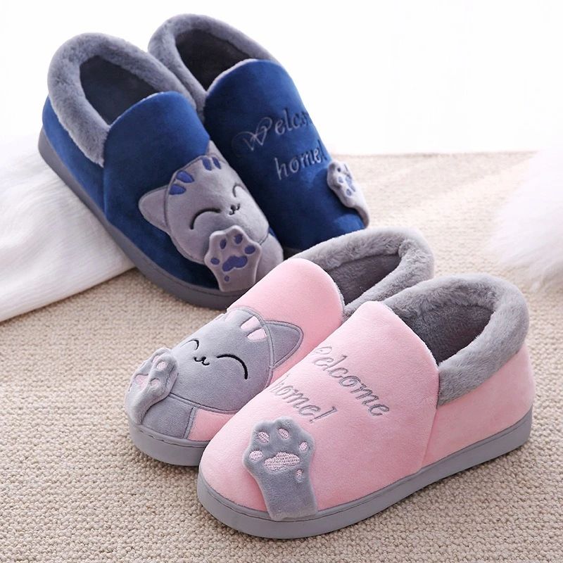 Unisex Slippers Yezzy Slide Women Winter Warm Home Slippers 2021 Fashion Cartoon Cat Slippers Non-slip House Shoes Couple Lovers Indoor Bedroom Footwear House Slippers cheap