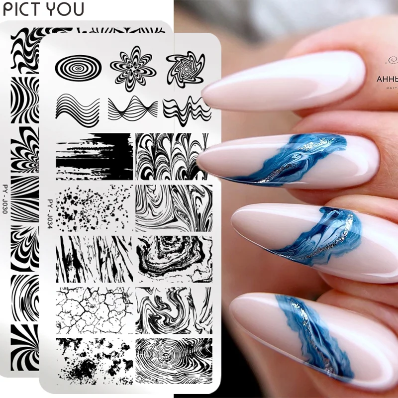 PICT YOU Marble Texture Nail Stamping Plates Lines Geometry Animal Theme Template Plate Image Mold Art Stencil Tools | Красота и