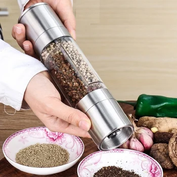 

2 in 1 Stainless Steel Manual Pepper Grinder Salt Spice Seasoning Grinding Tools Shaker Kitchen Accessories for Cooking