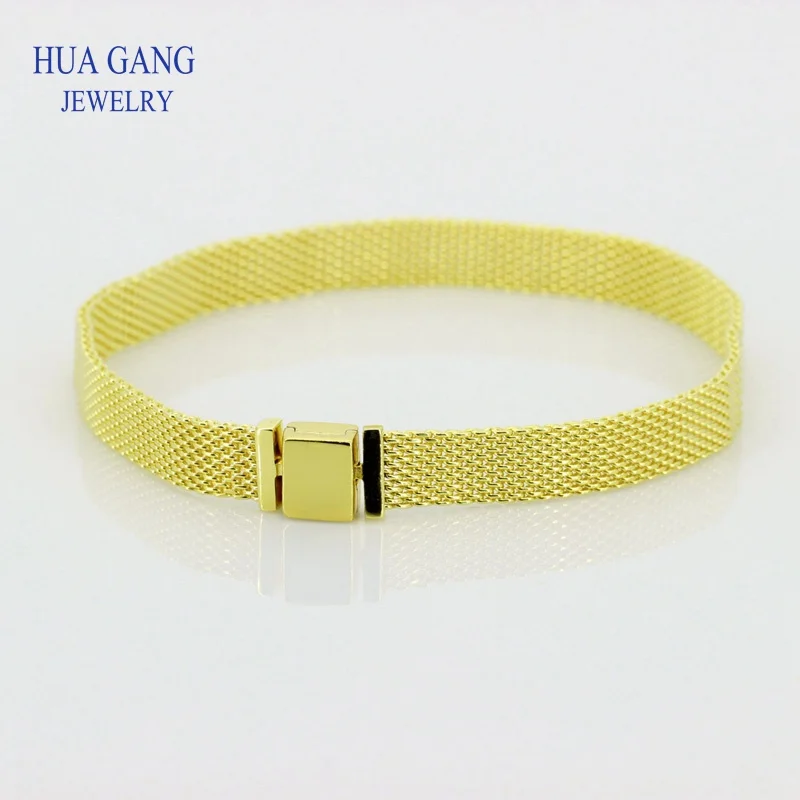 925 пробы, серебряный, золотой браслет, рефлексионы, сетчатый Браслет, Подходит для Пандора, рефлексион и защитные цепи, подвески для женщин, ювелирные изделия DIY