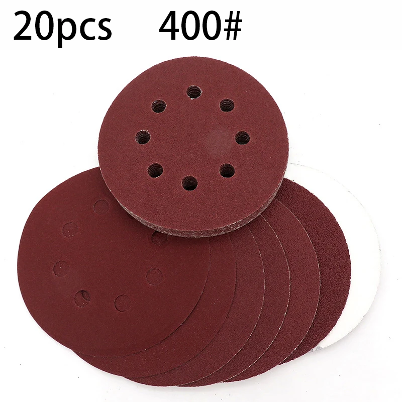 5i Nch 8 Hole Sanding Discs Pads Dry Sand 400 Grit 125mm Polishing 20 Pieces Set