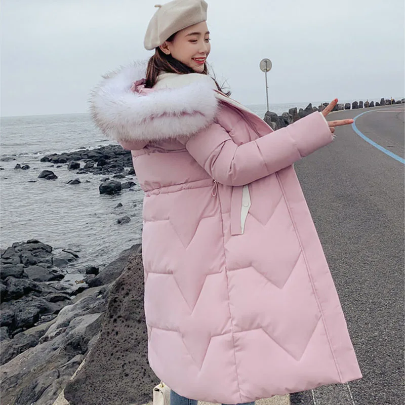 

2019 New Winter Slim Outwear Coat Jacket Solid Zipper Long Hooded Women Parka Thick Warm Fashion Cotton Coat LP496