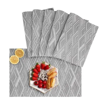 

Promotion! Placemats, Heat-Resistant Placemats Stain Resistant Anti-Skid Washable PVC Table Mats Woven Placemats, Set of 6 (Gray