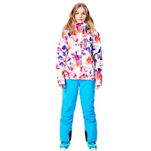 GSOU снег мех с капюшоном женский лыжный костюм лыжный сноуборд куртка брюки ветрозащитный водонепроницаемый дышащий утолщенный термальный зимний комплект