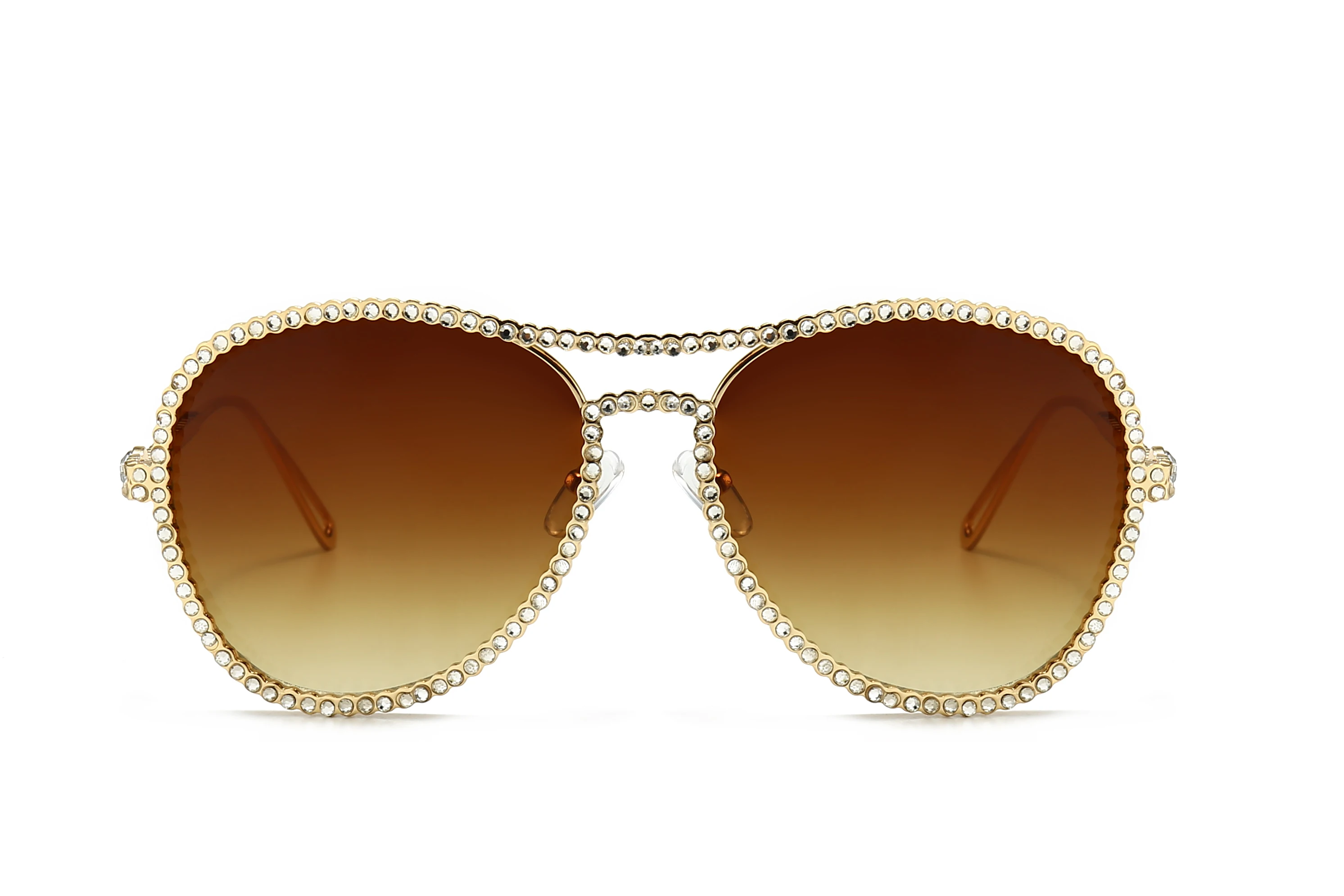 Классический пилот Стразы солнцезащитные очки для женщин модные роскошные Кристальные украшения очки розовые прозрачные круглые очки gafas de sol mujer - Цвет линз: C5 Brown Lens