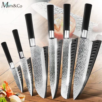 

Kitchen Knife 3.5'' 5'' 7'' 8'' Chef 7CR17 440C Stainless Steel Non Stick Blade Bread Slicer Utility Santoku Knives 6 Pieces Set