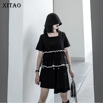 

XITAO Black Mesh Patchwork T Shirt Women Square Collar Slim Fashion Elegant 2020 New Summer White Short Tee Goddess ZP1869