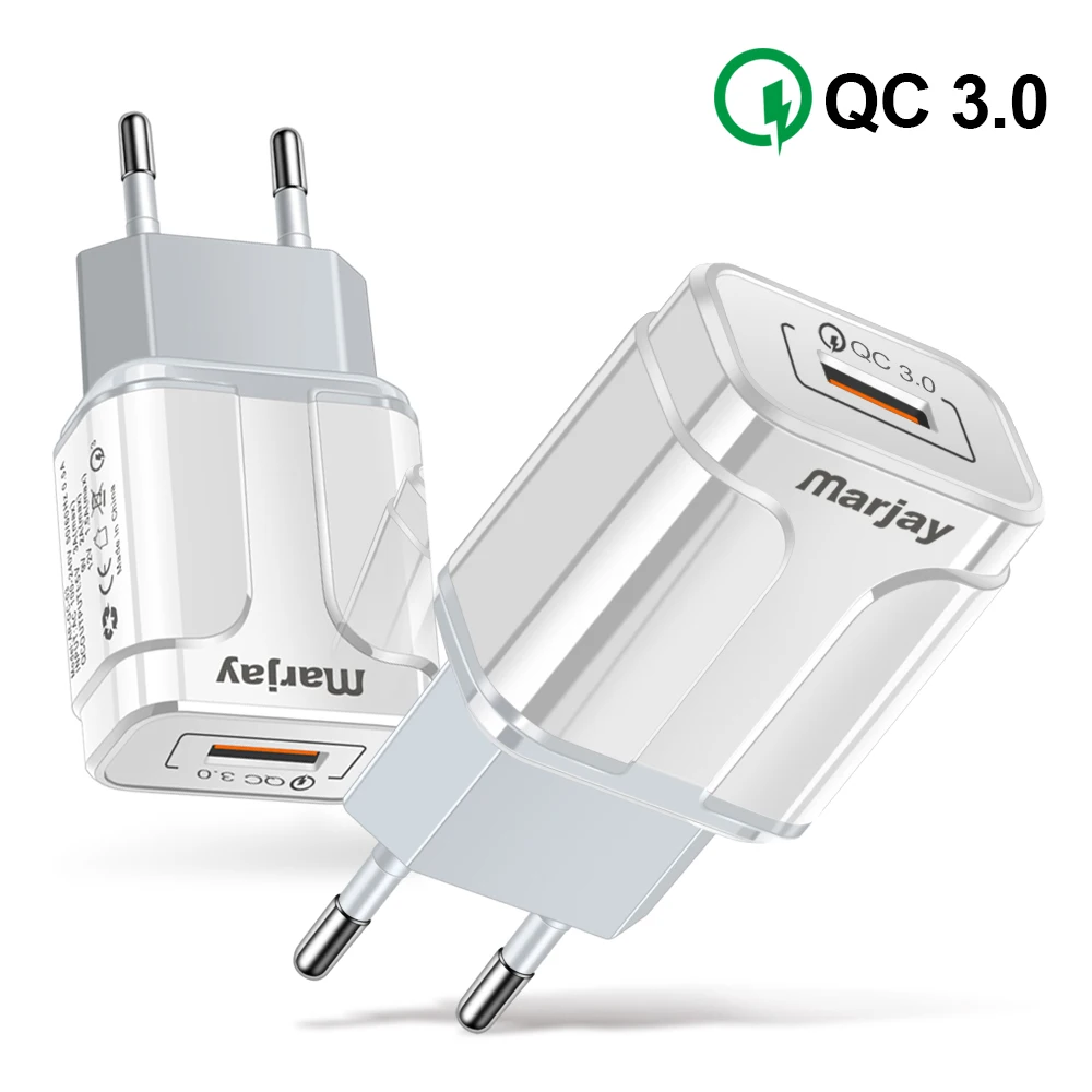 Marjay 18 Вт Quick Charge 3,0 USB Зарядное устройство ЕС штекер Адаптер быстрой Зарядное устройство для iPhone samsung S10 Xiaomi USB настенный мобильного телефона