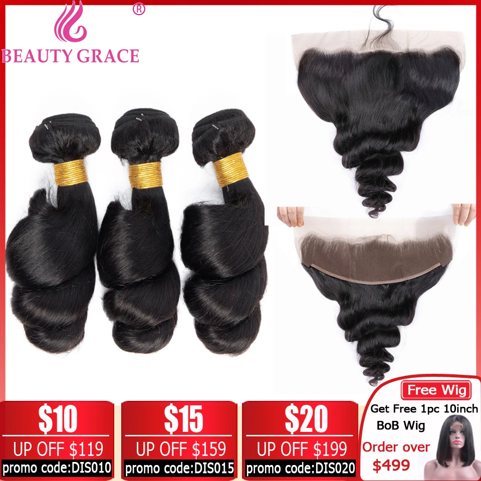 

13*4 frontal with bundles loos wave Bundles With frontal Brazilian hair weave Human Hair 3 Bundles With frontal Closure Non-Remy