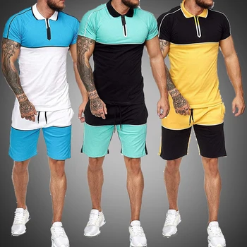 

Men Sweat Suit Set Summer Clothing Men 2 Piece Set Short Sleeve Shirt and Shorts Male Sets Sports Wear Gym Clothes Tracksuit