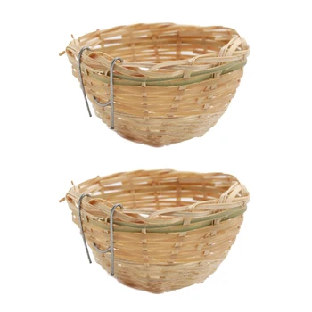 

2Pcs Handwoven Bamboo Bird Nest Cage House Hatching Breeding Cave for Parrot, Canary or Cockatiel or Other Birds