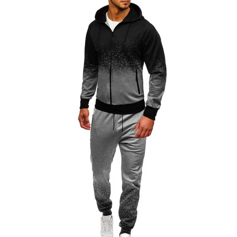 Мужской спортивный костюм для бега с верхней частью, спортивный тренировочный костюм градиентного цвета, толстовки в стиле хип-хоп, Харадзюку, уличная одежда, комплекты на молнии, спортивная одежда - Цвет: grey