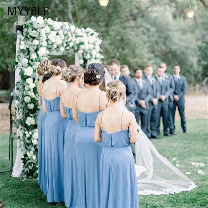 Pale blue Western Country Dusty Blue Chiffon Bridesmaid Dresses Halter Sleeveless Boho Summer Maid Of Honor Gowns vestidos fiesta boda - Цвет: Pale blue