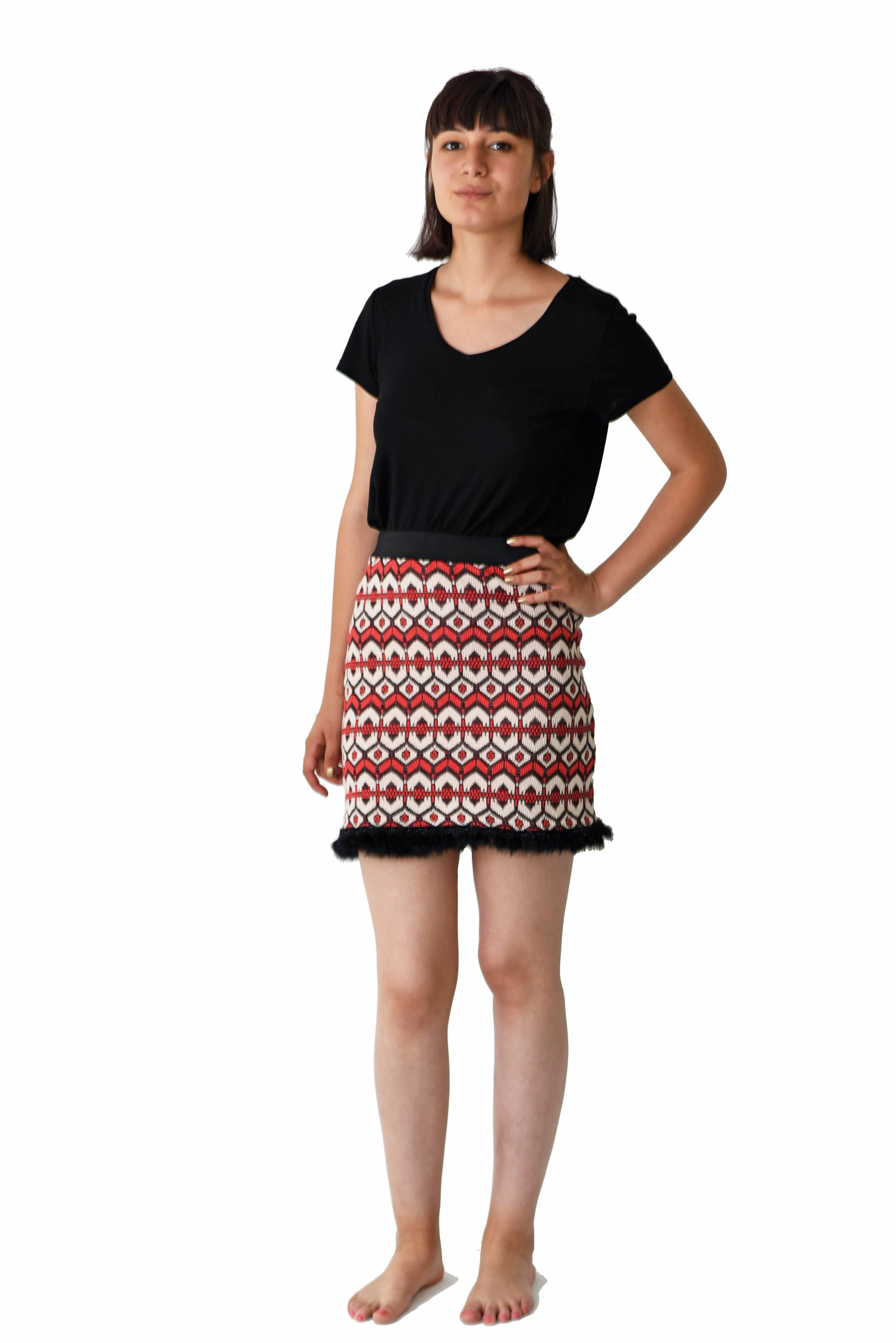 

Woven Tassel Detailed Red Black Women Mini Skirt