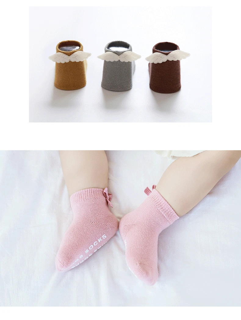 3 пар/лот, носки для новорожденных с крыльями, Нескользящие Детские носки для девочек, хлопковые детские носки для мальчиков на весну, осень и зиму