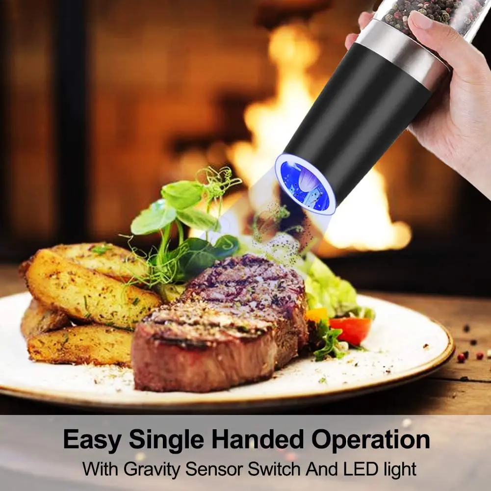 Electric Automatic Salt and Pepper Shaker Gravity Spice Mill Adjustable Coffee Grinder with LED Light Kitchen Tools