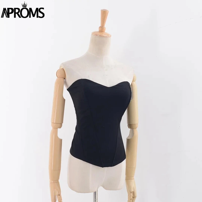 Online Aproms negro sin tirantes Delgado ajuste camisetas elegantes fiesta sin hombro cosecha superior Navidad Cool Girls Streetwear Back cremallera básica