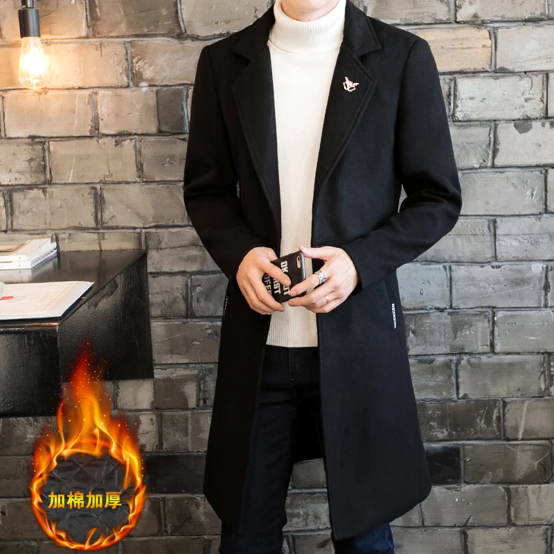 Goedkoop 2019 Lange Jassen Single Breasted Casual Mens Wol Blend Jassen Volledige Winter Voor Mannelijke Wollen Overjas 3XL 4XL