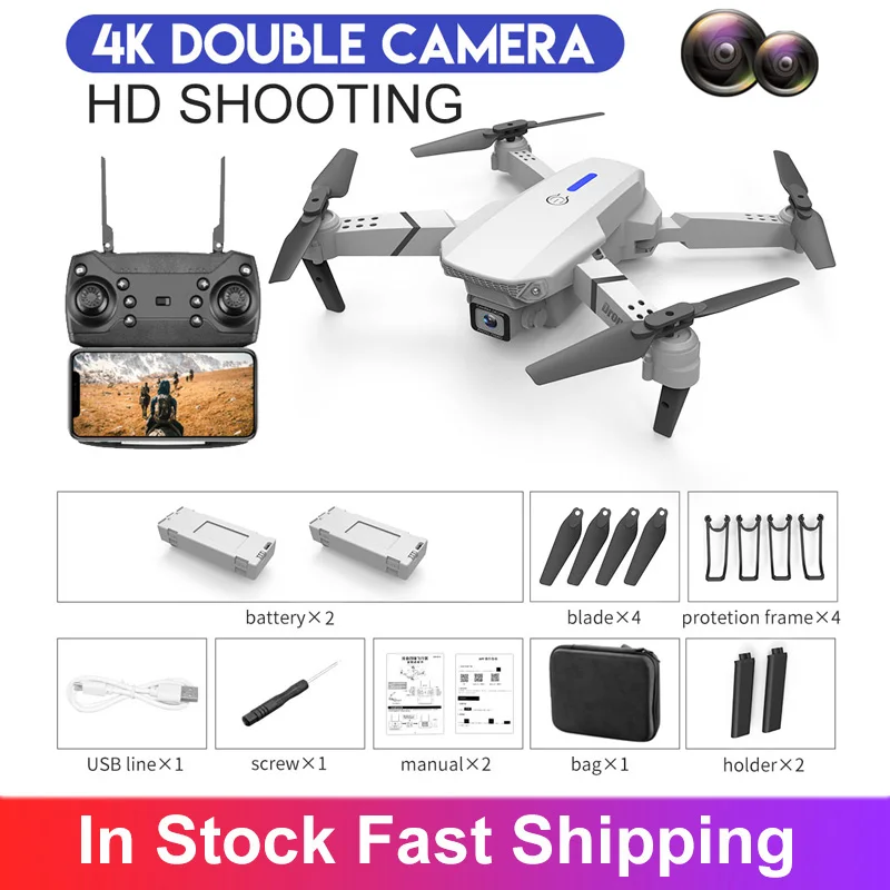 Rc Drone 4k HD Wide Angle 2 Camera 1080P WiFi Fpv Drone Dual Camera Quadcopter Real Time Transmission Helicopter Toys Kids Toys