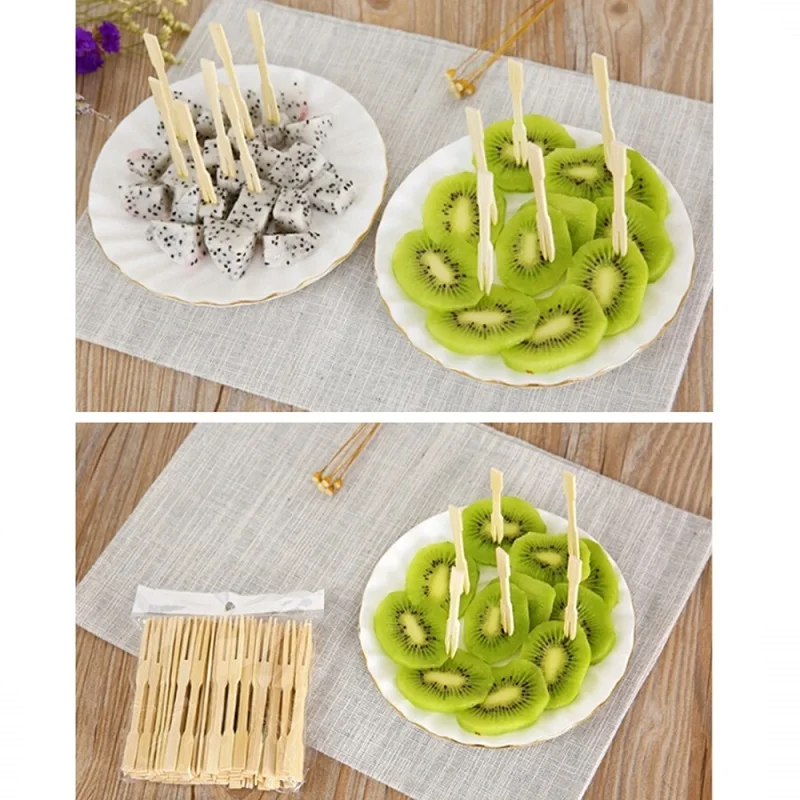 80pcs/bag Bamboo Fruit Forks Picnic Tableware Disposable Cake Forks Catering Forks