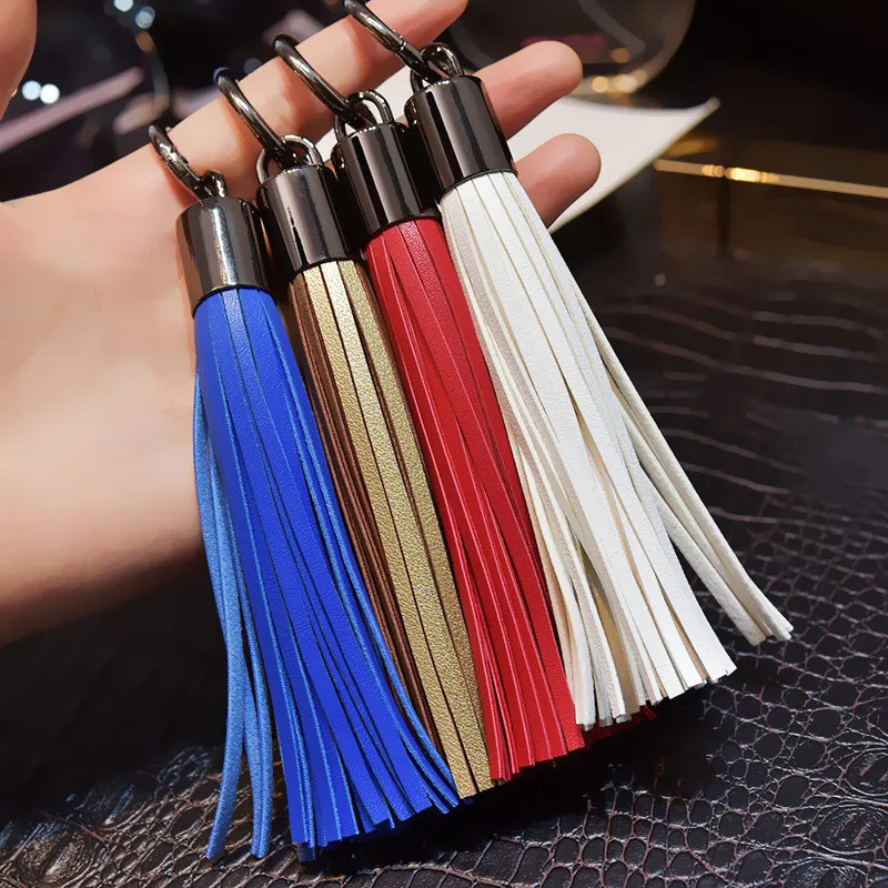 3Pcs 15cm Alloy Round Ring Leather Key Chain Tassels DIY Craft