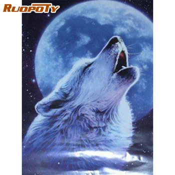 

RUOPOTY Frame Picture Diy Painting By Numbers Handpainted Acrylic Paint On Canvas Wolf Moon Animals Coloring By Numbers Diy Gift
