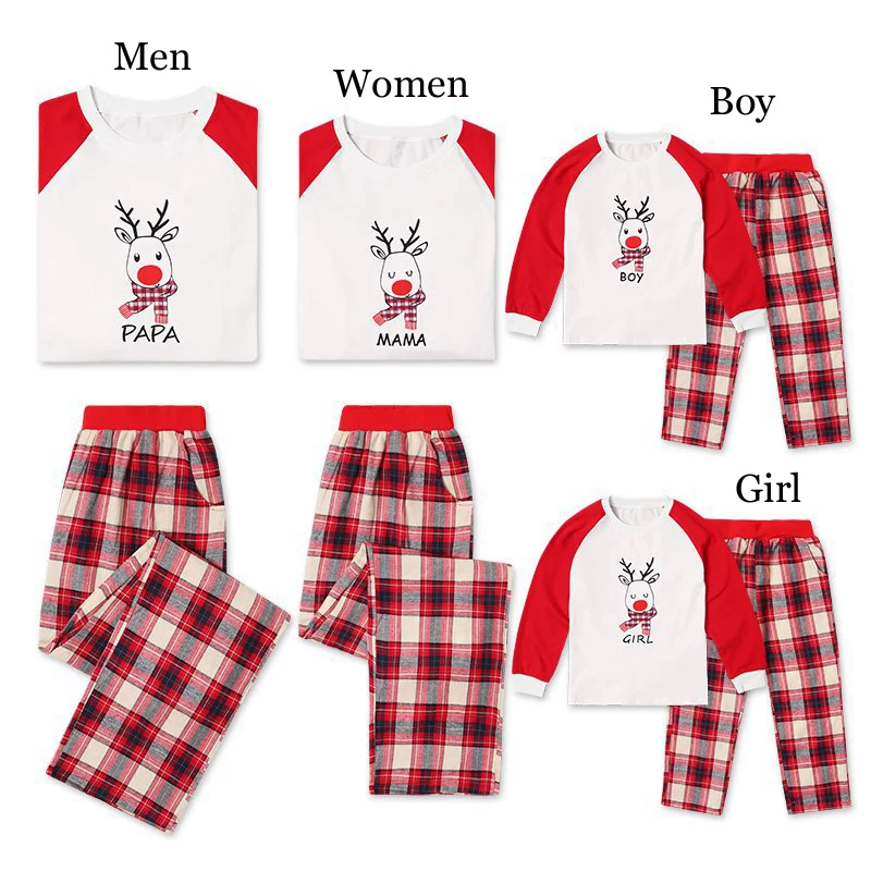 

NASHAKAITE Family Christmas Pajamas New Winter Clothes Cartoon Printed Plaid Clothing Sets Mommy and me clothes Family Look
