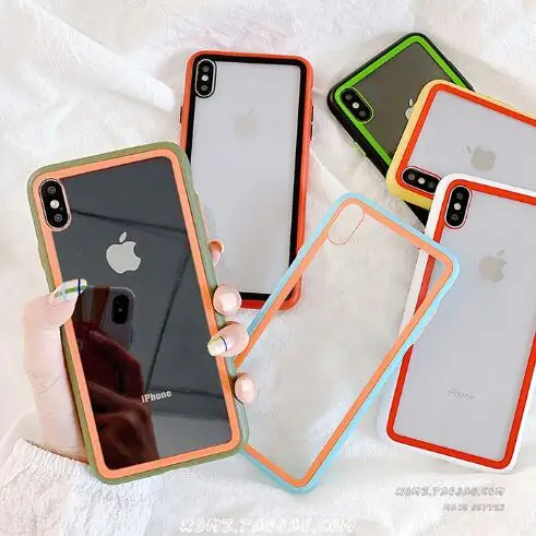 

LOVECOM Shockproof Transparent Glass Case For iPhone XR XS Max 6 6S 7 8 Plus X Fashion Candy Color Frame Phone Back Cover Gift