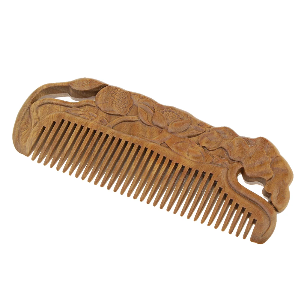 Antique Natural Sandalwood Lotus Styling Wood Comb Wide Teeth Anti-static Massage