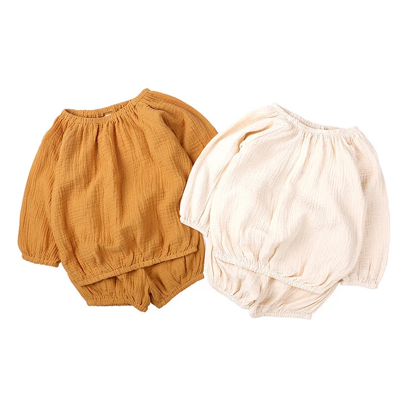 

New Arrival Summer and Autumn Baby Girls Boy Children Cotton Long-sleeved Round Neck PP Pants 2 Piece Set Leisure Suit 2-4 Years