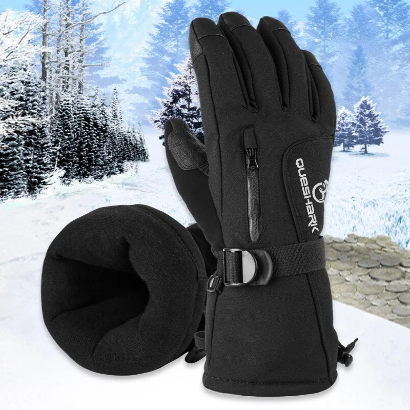 

QUESHARK Women Men Winter Warm Touchscreen Cycling Gloves Waterproof Fleece Cold-proof Ski Gloves MTB Bike Riding Mittens
