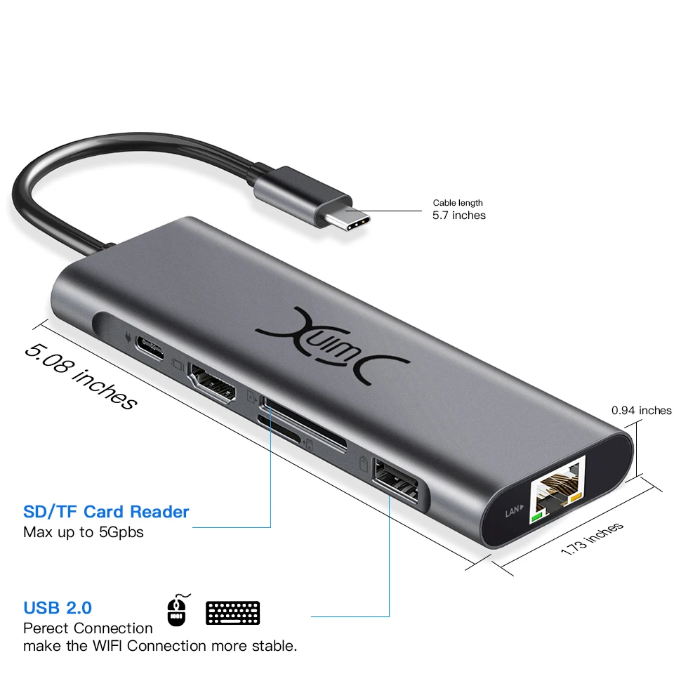 YXwin концентратор USB type C для нескольких USB 3,0 HDMI RJ45 VGA для MacBook Pro Аксессуары USB разветвитель мульти 9 портов type C концентратор USB C концентратор