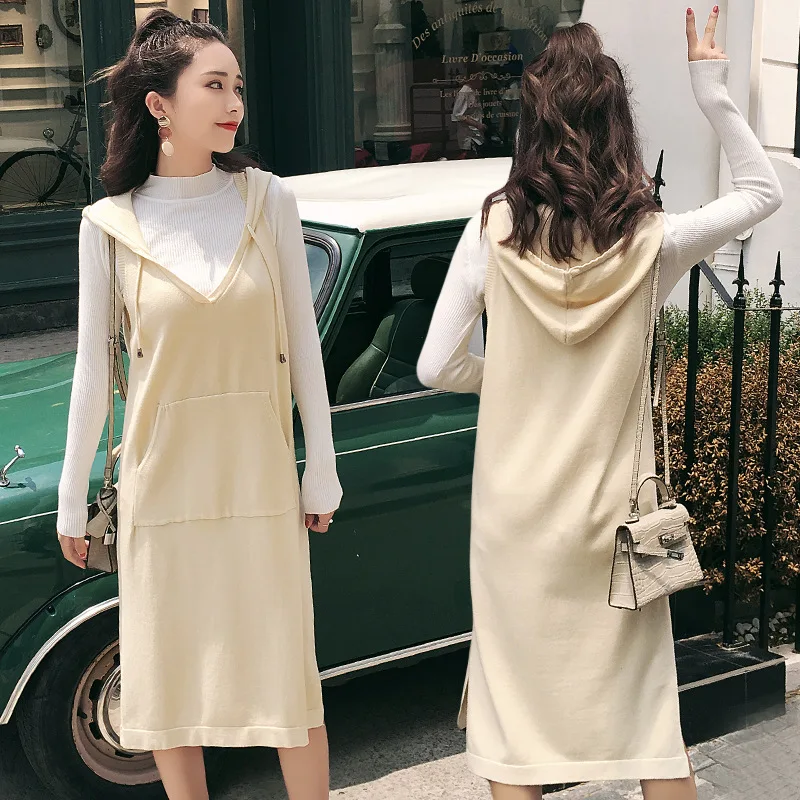 

2018 Autumn And Winter New Style Pregnant Women Knitted Hooded Two-Piece Set Fashion Mom Loose-Fit Korean-style Pregnancy